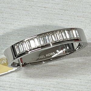 Nwt MICHAEL Michael Kors Silver Tone Hinged Bangle Bracelet With Baguette Stones